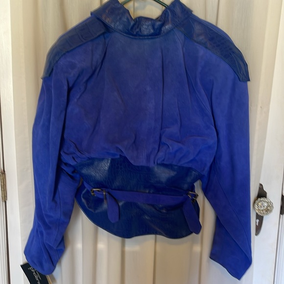NWT 1980s Vintage Blue Suede Leather Bomber Jacket. - Picture 8 of 16